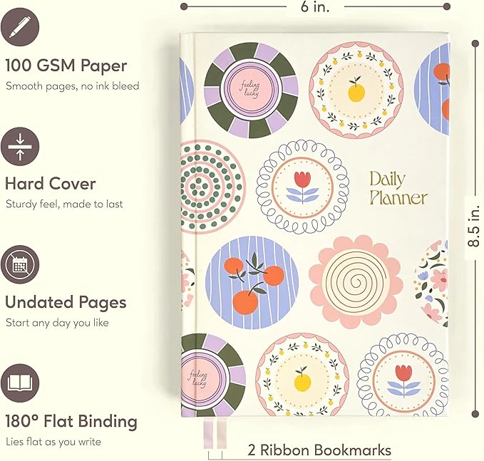 Notcoy Undated Daily Planner and Notebook, Aesthetic Hardcover Productivity Planner with To-Do List, Habit Tracker, Weekly & Monthly Views - Sunday Stories