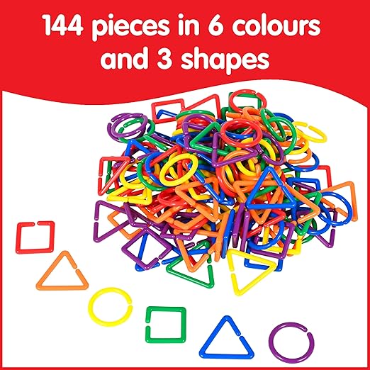 edxeducation Geo Links | Mini Jar | Set of 144 | Linking Shapes | 6 Colors | Practice Shape Recognition, Counting, Sorting and More