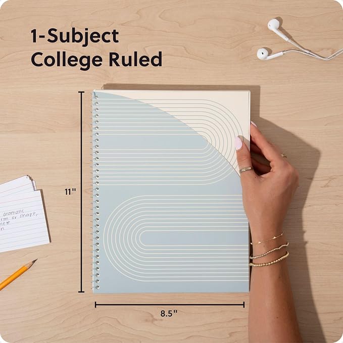 U Brands 1 Subject Notebook with Front Pocket, Geo Curve Modern, College Ruled, 70 Perforated Sheets, 8.5 x 11 Inches