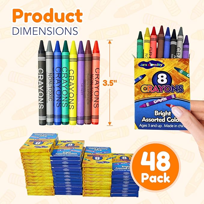 4E's Novelty 48 Boxes of 8-Packs Bulk Crayons for Kids, Classroom Crayons Bulk Teachers Supplies, School Supplies, Restaurants, Birthday Party Favors Non-Toxic (48 of 8-Packs)
