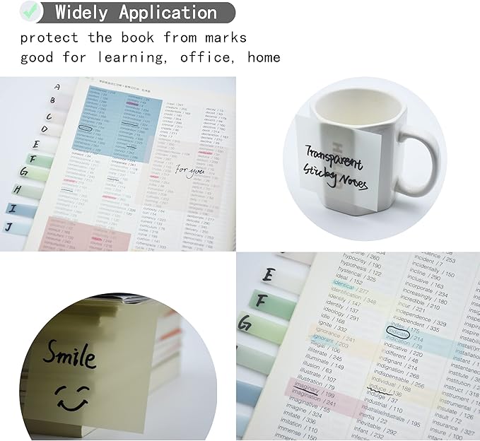 YOUDEFUL 800Pcs Transparent Sticky Notes, 3"x3" Clear Sticky Notes, Waterproof Translucent Sticky Note Pads for Books Annotation, Clear Post it Notes for Bible Study, School, Office（Morandi）