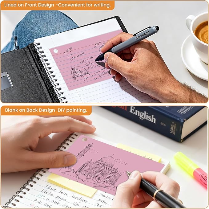 300 Count Pink Index Cards 3x5 Inch with Ring, Heavy Weight Flash Cards, Note Taking Supplies, Portable Note Cards, Study Flashcards for Students & Teachers, Office Home School Study Supplies