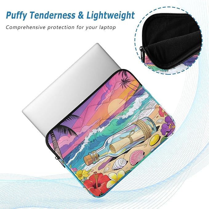 Laptop Sleeve Case with Drift Bottle, Padded Protective Computer Sleeve Bag for 13-16 Inch Laptops, Lightweight Waterproof Notebook Pouch for Men and Women (15.7x11.8inch)