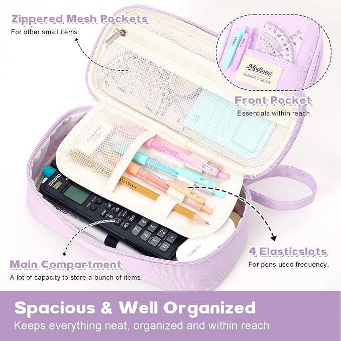Pencil Case Pouch, Large Capacity Pen Bag Organizer, Cute Aesthetic Pencil Box for Girls Boys Kids, Back to School Supplies, Teacher Supplies Classroom Essentials, Purple