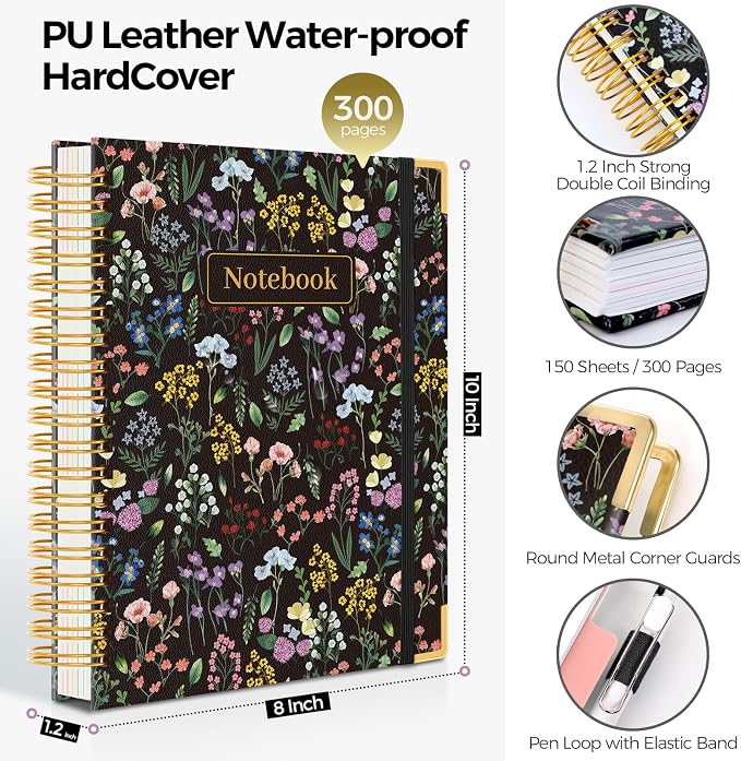 SKYDUE Sprial Notebook With Dividers Tabs, 5 Subject Notebook College Ruled