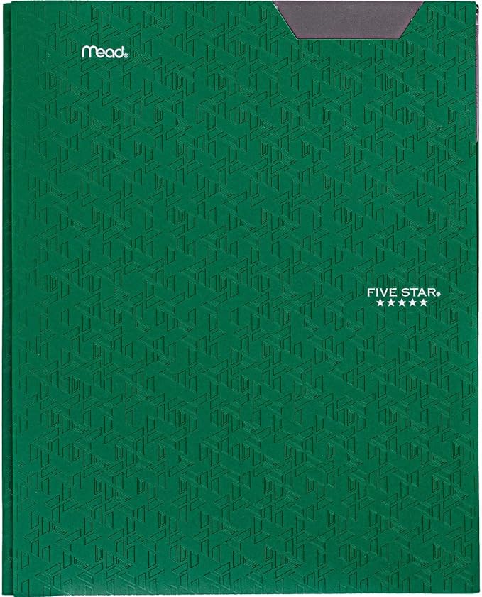 Five Star 2-Pocket Folder, Plastic Folder with Stay-Put Tabs and Prong Fasteners, Holds 8-1/2" x 11" Paper, Forest Green (72111) (Pack of 2)