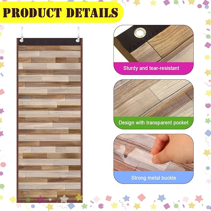 Ctosree 2 Pcs Wood Grain Daily Schedule Pocket Chart 14 Pocket Chart with 4 Hanging Hooks Toddler Schedule Chart Daily Schedule for Kids Preschool Teacher Supplies Pocket Chart for Classroom Office