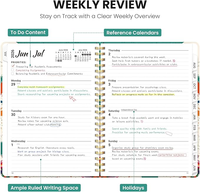Planner 2026-2027, Hardcover Monthly and Weekly Academic Planner July 2026 - June 2027, Teacher and Student Calendar Agenda Book with Tabs, A5 (6.3" x 8.5"), Ideal for School and Office, Cat Beach