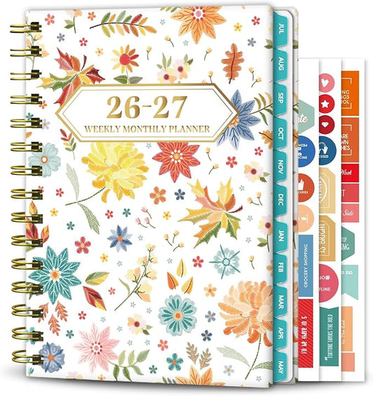 Planner 2026-2027, Academic Year Planner - Daily, Weekly & Monthly Calendar, Jul 2026 - Jun 2027, 6.3" x 8.5", Spiral Notebook with Tabs, Stickers & Inner Pocket, Ideal for School, Office, Home