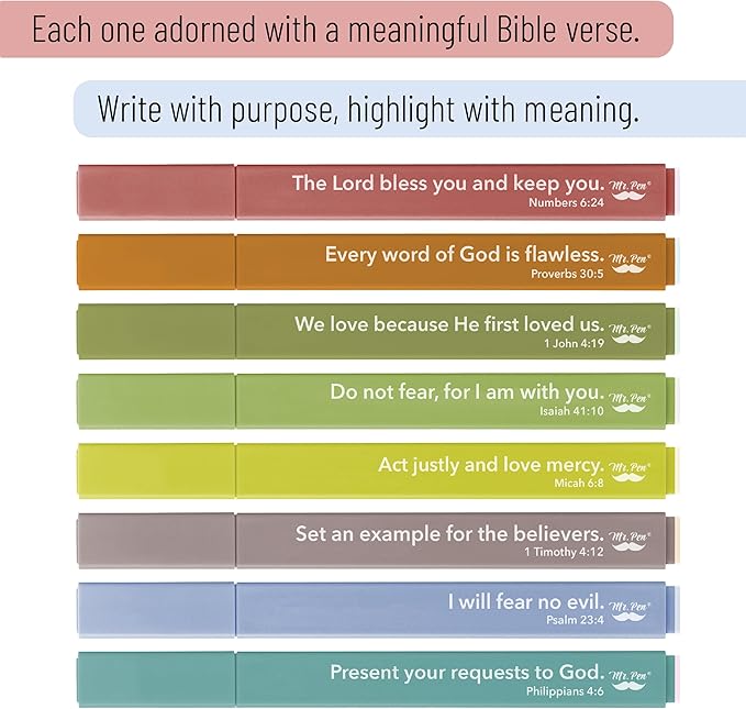Mr. Pen- Bible Highlighters with Color-Coding System, 8 Pack, Soft Chisel Tip, Aesthetic Highlighters Assorted Colors, Fast Drying Bible Markers No Bleed Through for Journaling and Underlining