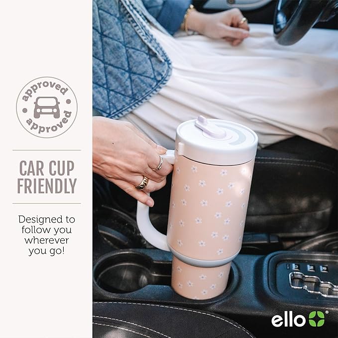Ello Oasis 40oz Tumbler with Handle & Retracting Straw | Reusable Insulated Stainless Steel Cup 100% Leakproof | Gifts for Teens Women Men | Keeps Cold for 24 Hours | Cup Holder Friendly | Black