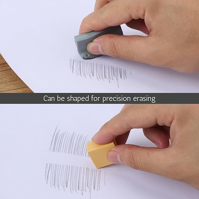 Mr. Pen- Art Eraser Set, 12 pcs, Artist Pencil Erasers, Drawing Supplies Kit, Dual-Ended Eraser Pencils with Cleaning Brush, Kneaded, Soft and Hard Erasers, Sharpener for Sketching, Detailing, Shading