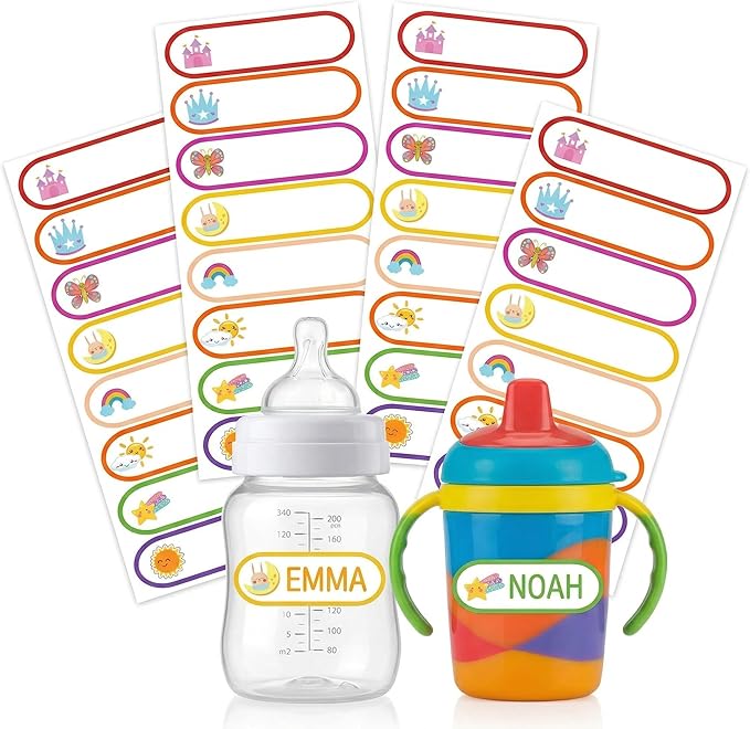 Waterproof Name Labels for Daycare - Name Stickers for Kids Stuff & School Supplies - Write on Baby Bottle Cup Labels - Dishwasher Safe - Pack of 120.