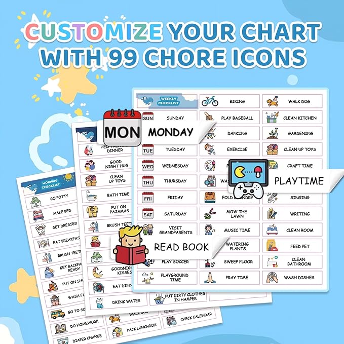 2 in 1 Upgraded Slider Morning/Bedtime Routine Chart for Kids Toddlers - Magnetic Kids Chore Chart for 2 Kids, Dry Erase Chore Chart for Kids, Visual Schedule for Kids with Cute Chore Stickers