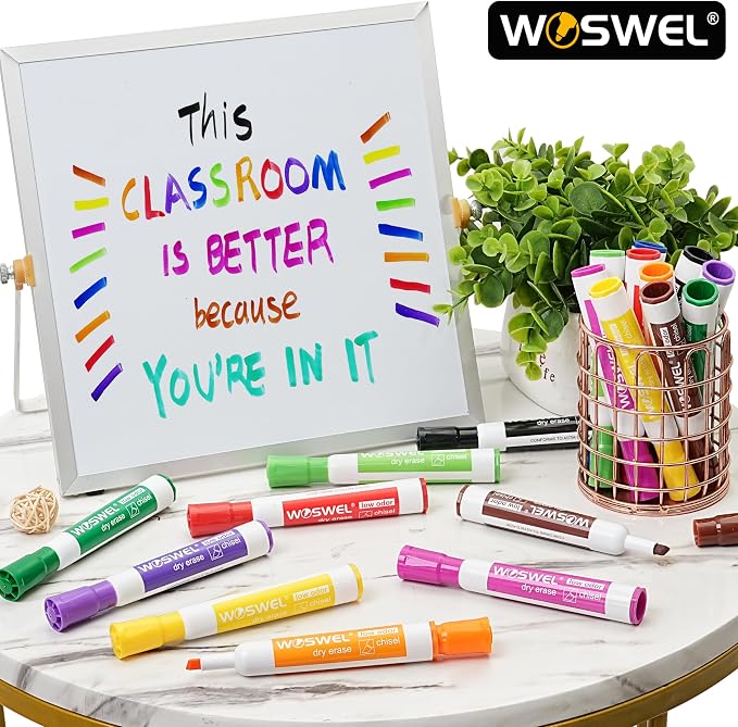 WOSWEL Dry Erase Markers Bulk, Chisel Tip Whiteboard Markers, Low Odor Thick Dry Erasable Markers, 50 Count 10 Assorted Colors for Teachers, Classroom, Office & Home Use