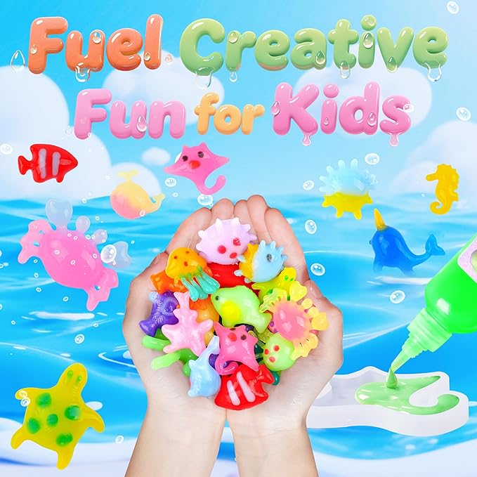 Aibxiu Magic Water Elf Toy Kit, Crafts for Kids Ages 4-8-12, Aqua Fairy Water Gel with 22 Gels, 22 Sea Creature Molds, DIY Craft Kit, Birthday & Party Favors for Kids Ages 3+