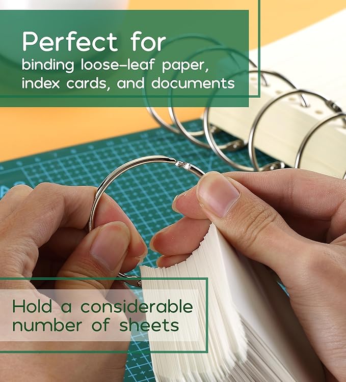 Mr. Pen- Loose Leaf Binder Ring, 100 Pack, 3 Sizes (1", 1.5", 2"), Metal Loose Leaf Binder Book Rings Bulk for Books and Index Cards, Scrapbook, Keychains, School, Home, Office, Silver