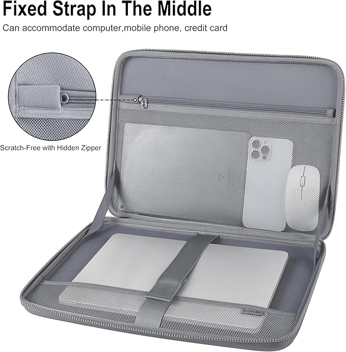DOMISO 13.3-14 Inch Laptop Hard Case, Waterproof Shockproof Hard Shell Laptop Sleeve Protective Computer Bag for Macbook Pro 14 / Lenovo ThinkPad/Dell XPS/HP Pavilion, Silver