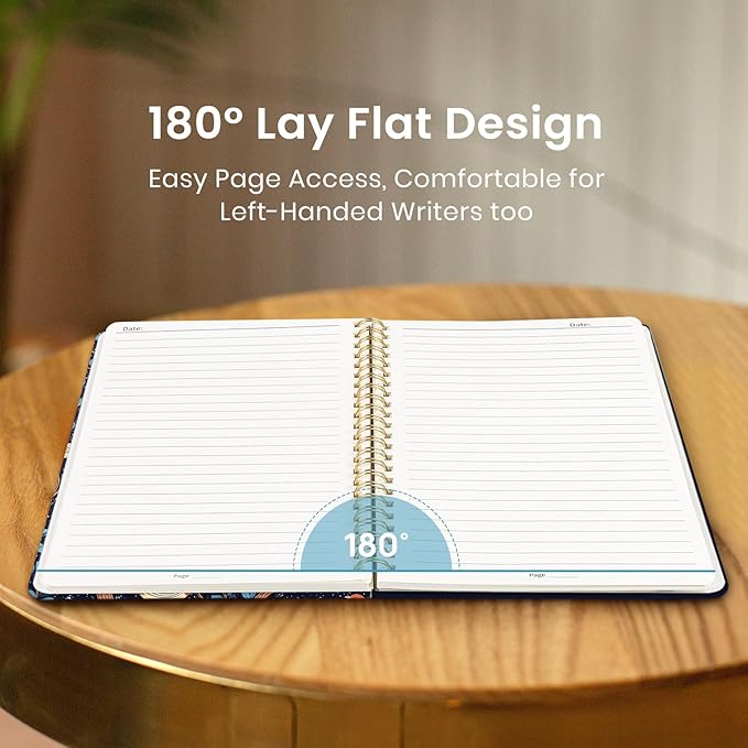 Taja Spiral Lined Journal for Women, Notebook for Work with Pretty Cover, 140 College Ruled Pages, Hardcover Notebook for Journaling, Note Taking, Bible Study, Starry Branches