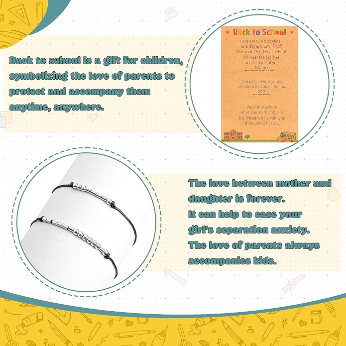 EOBOH Back to School Supplies, Back to School Bracelet Mommy and Me, Prek Matching Wish Bracelets Set, Adjustable Bracelet for Boys Girls Gifts Stuff Bulk