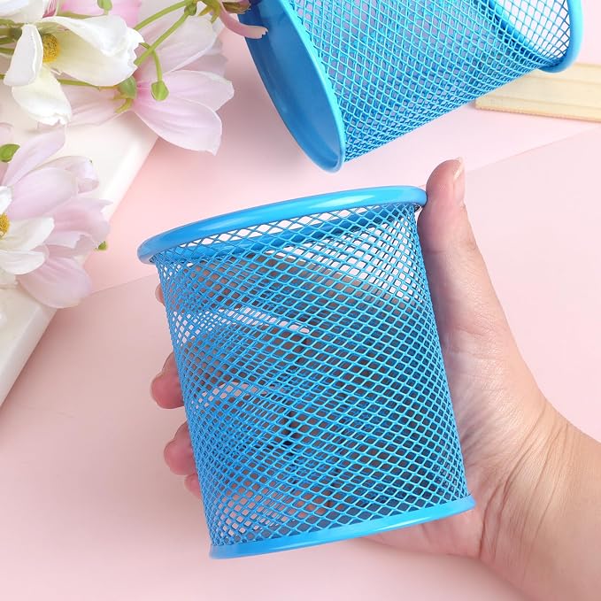 Tamaki Pen Holder Cup for Desk, Wire Mesh Pencil Cup Holder, Blue | Pen Cup for Desk Office Pen Organizer