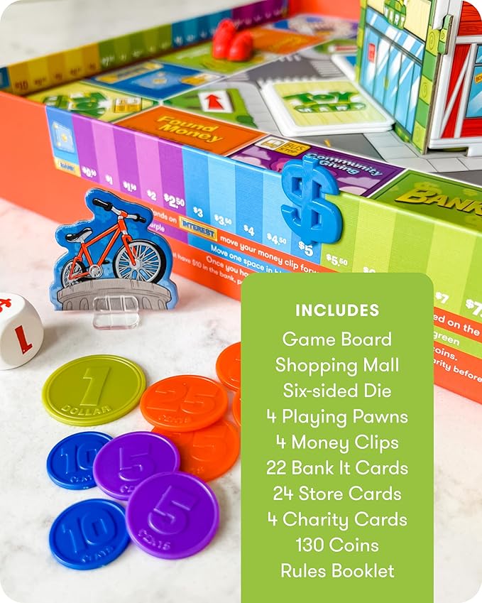 SimplyFun BankIt! - Money Game for Kids - Learn to Save, Spend, Donate, Earn Bank Interest and More - Game for Kids Ages 8 and Up, 1 to 4 Players