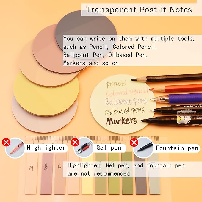 YOUDEFUL 800Pcs Transparent Sticky Notes, 2.76"x2.76" Clear Round Sticky Notes, Waterproof Translucent Sticky Note Pads for Books Annotation, Clear Post it Notes for Bible Study, School, Office