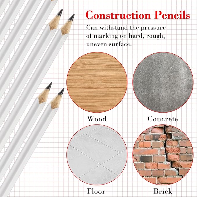 Fainne 48 Pack Jumbo Round Pencils, Wooden Fat Pencil with Black Core Bulk for Carpenters Workers Woodworkers Framers Beginners Students Teachers DIY Project(White)