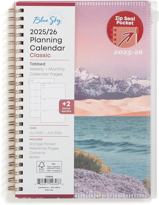 Blue Sky 2025-2026 Weekly and Monthly Academic Year Planner Calendar, July 2025 - June 2026, 5" x 8", Flexible Cover With Zip Pouch, Wirebound, Storage Pocket, Enough to Believe