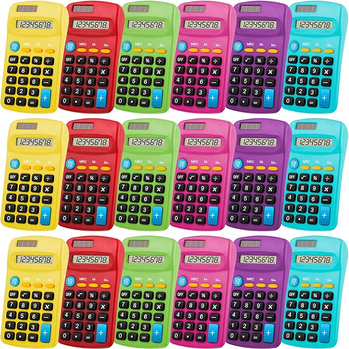 Weewooday 12 Pieces Small Basic Calculator 8 Digit Solar Battery Dual Power Mini Pocket Calculator for Kids Students Classroom Desktop Home Office, 6 Colors