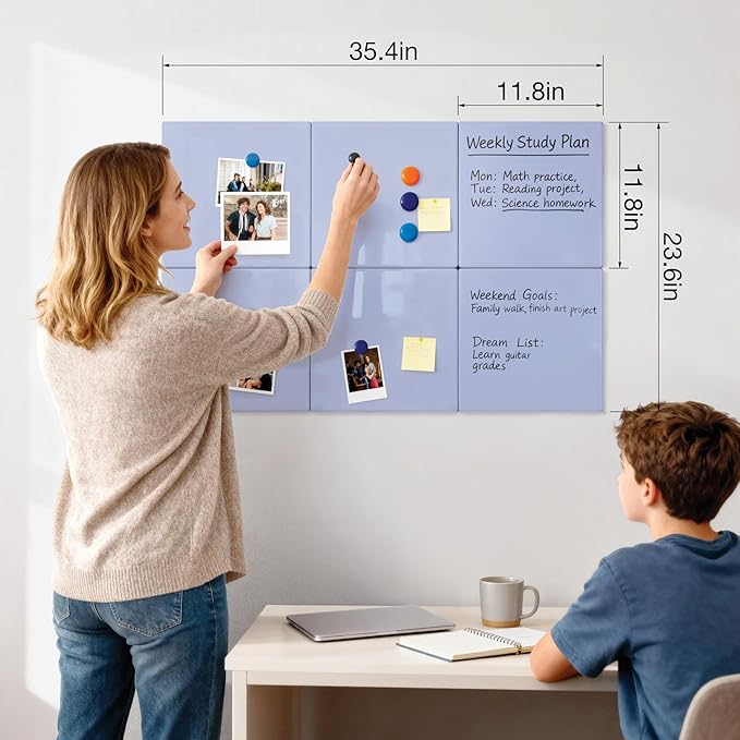 Comix Magnetic Board, 6 Pack Magnetic Whiteboard for wall, 11.8 x 11.8 Inches Dry Erase Board for Kids, Students, White Board Dry Erase Set for Fridge, Office and Home, Purple