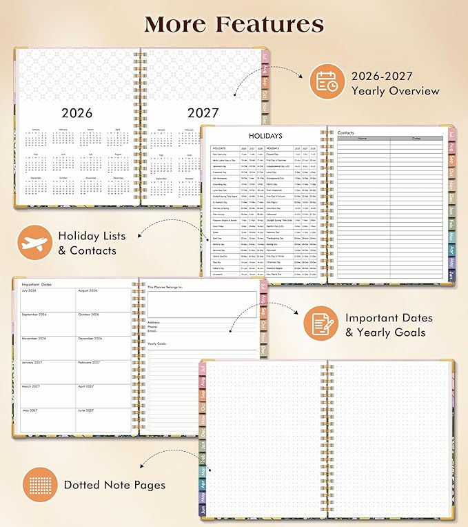 Academic Planner 2026-2027, Hardcover Weekly and Monthly Calendar Planner from July 2026 - June 2027, 6.1" x 8.2" A5 Daily Agenda with Tabs, College School Organizer for Student Teacher, Wildflower Mountainside