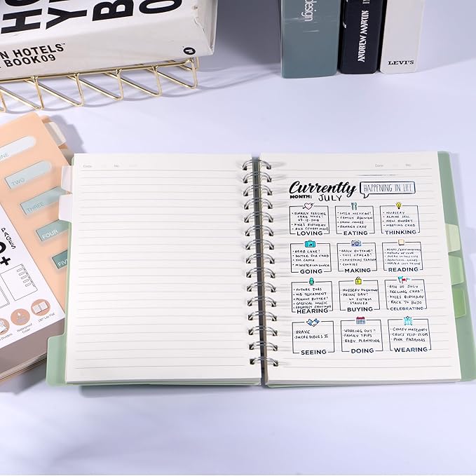 FLYING EAGLE Small 5 Subject Notebook College Ruled Spiral Notebook 5x7 with Dividers Tabs Waterproof Plastic Cover Thick Paper Notebooks for Work School, Orange