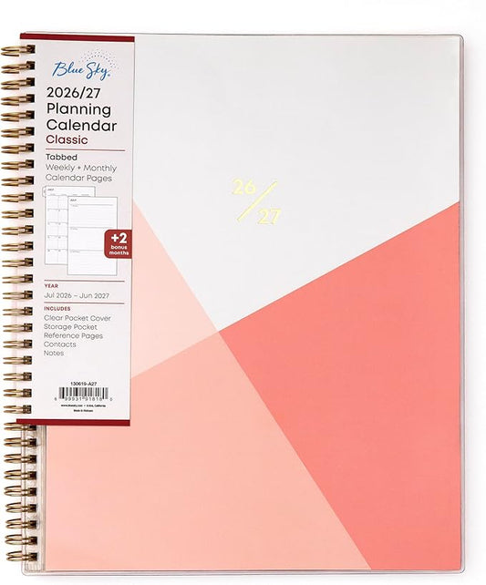Blue Sky 2026-2027 Weekly and Monthly Academic Year Planner Calendar, July 2026 - June 2027, 8.5" x 11", Flexible Pocket Cover, Wirebound, Storage Pocket, Cali Pink