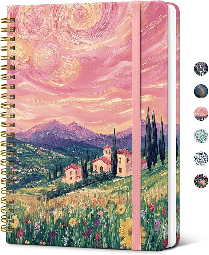 Taja Lined Spiral Journal Notebook for Women, Pretty College Ruled Notebook for Work & Note Taking, A5 Hardcover Journal for Writing, Cute Aesthetic 140 Pages, Whirling Skies