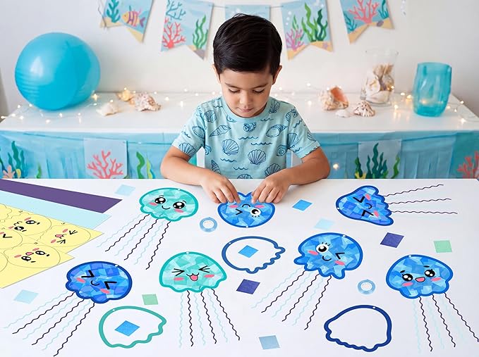 48PCS Summer Crafts: Paper Jellyfish Suncatchers DIY Kits, Window Stained Glass Effect Art Supplies