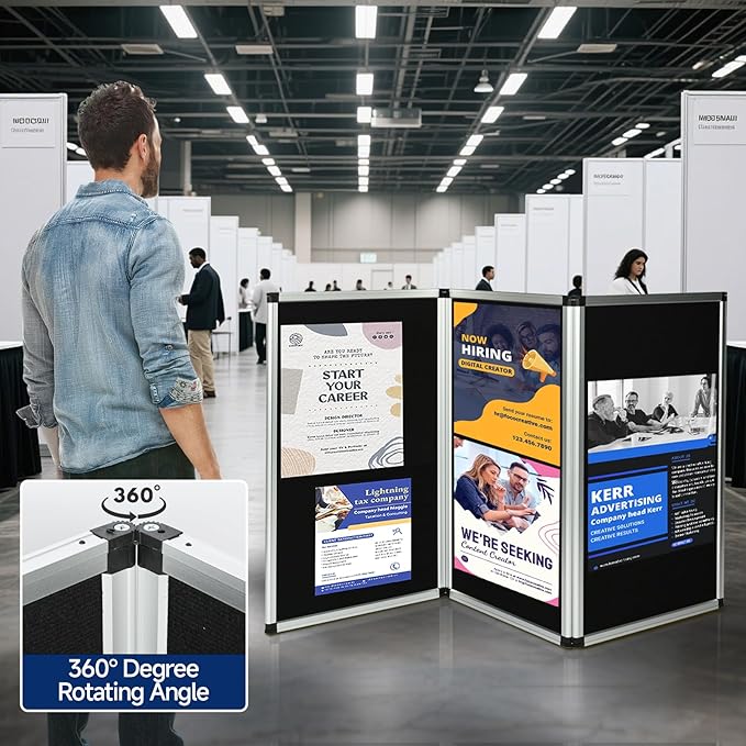 uyoyous 3 Panel Trade Show Presentation Board 70.8 x 35.4 inches Trifold Poster Board Double Sided Presentation Whiteboard Folding Display Panel for Science Fair, Trade Show Table Top