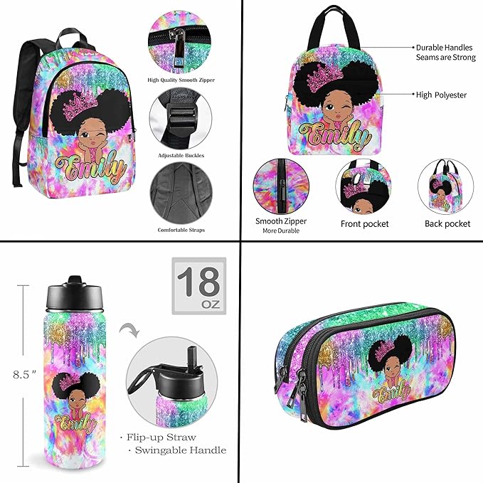 M YESCUSTOM Custom School Backpack for Girls Kids Personalized Backpack with Lunch Box Lightweight Preschool Elementary Girls BookBags Set, Casual Travel Daypack Shoulder Bag for Teenager