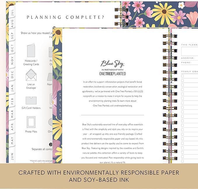 Blue Sky Sustainability 2026-2027 Weekly and Monthly Academic Year Planner Calendar, July 2026 - June 2027, 5" x 8", Flexible Cover From Recycled Plastic, Wirebound, Laminated Tabs, Storage Pocket, Gail