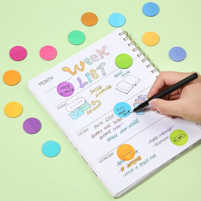 Mr. Pen- Round Transparent Sticky Notes, 1.1” Diameter, 14 Pads, 560 Sheets, Colorful, Water-Resistant See-Through Sticky Notes & Fineliner, Smooth Writing, Note Tabs for Bible Journaling, Studying