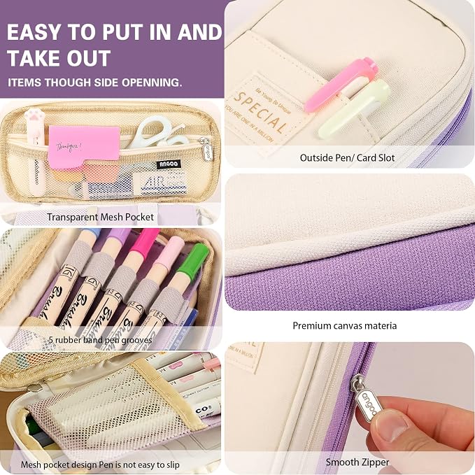 Large Capacity Pencil Case, Expandable Stationery Bag with Zipper compartments, Aesthetic Pencil Case Pouch for Office College School Students Teen Girls Boys