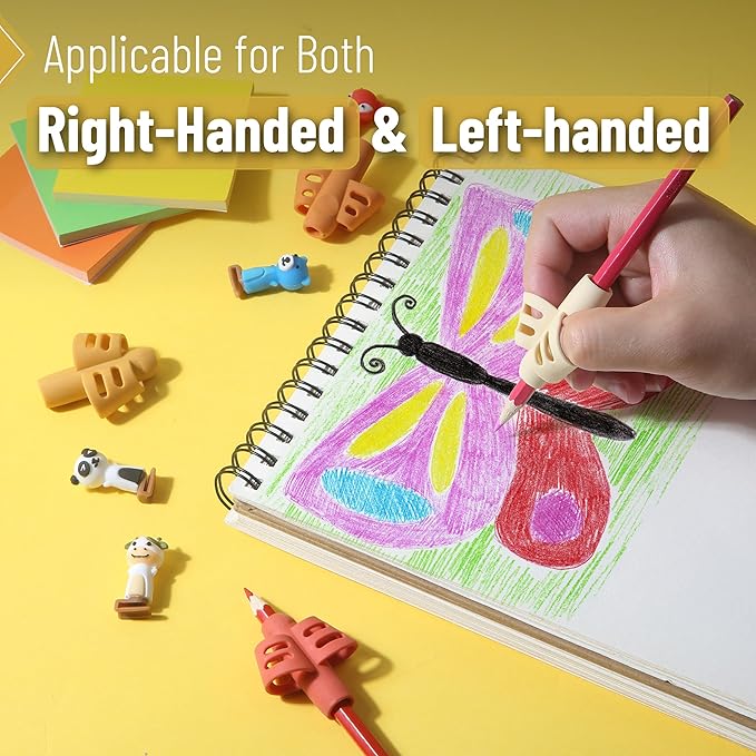 Mr. Pen- Pencil Grips for Kids Handwriting, 4 Pack with 4 Clips, Autumn Colors, Flexible Silicon Pencil Holder for Kids, Right & Left-Handed