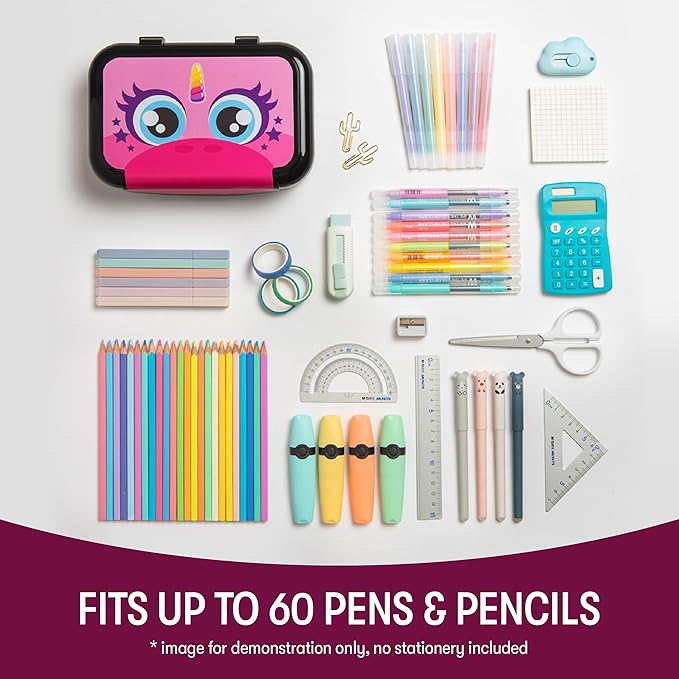 ZIPIT: Recycled Plastic Pencil Box - Pink Unicorn - Large Capacity Case, Character Stationery Organizer, School Supplies-Toy Holder, Snap Close, Kids