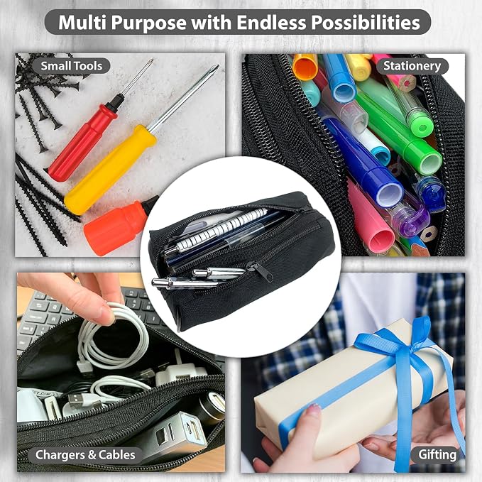 Fashion Stationery Black Pencil Case, Large Capacity, 2 Compartments