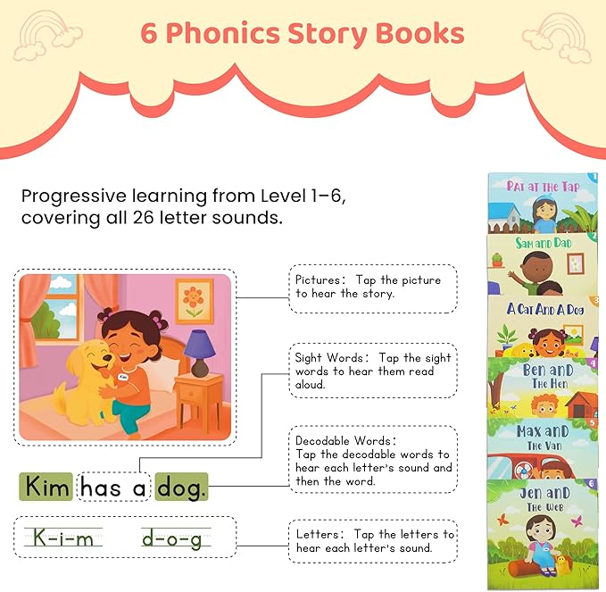 QuTZ Talking Pen Book Set, Learn to Read Sound Books, Learning Toys with 8 Tap to Read Books, 600+ Words & Fun Facts, 6 Phonics Story Books, 700+ Games, Educational Toy for Kids 3+ (Paperback Version)