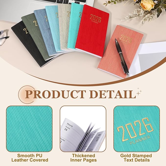 PATIKIL 2026 Daily Planner Notebook, 6.8 x 3.8" 64 Sheets Undated to Do List Daily Weekly Monthly Goals Pocket Notebook for Office Home Study Work Weeding Time Management, Cyan