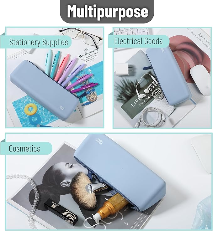 Mr. Pen- Silicone Pencil Case Pouch, Muted Blue, Aesthetic Triangular Design, Multipurpose, Aesthetic Pencil Case Small, Silicone Makeup Bag, Back to School Supplies