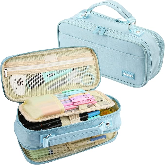 JOINPRO Large Capacity Pencil Case, 4 Compartment Pen Pouch Organizer with Double Zipper, Storage Bag for School, Office, Teen Girl Boy Men Women