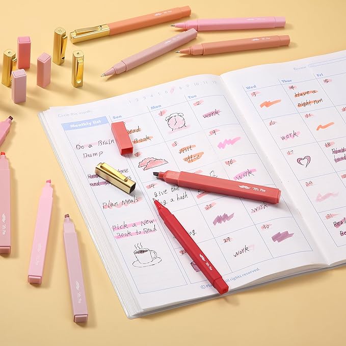 Mr. Pen- Aesthetic Highlighters and Ballpoint Pens No Bleed, 12 Pack, Shades of Pink, Bible Highlighters and Pens No Bleed, Fast Dry and No Smear for Bible Journaling, Planner, School Supplies
