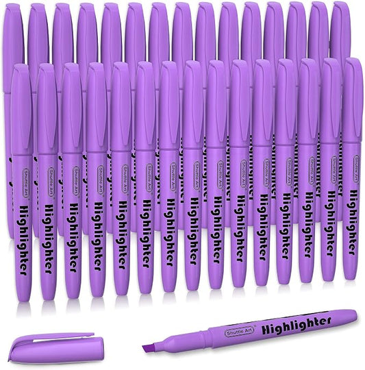 Shuttle Art Highlighters, 30 Pack Purple Highlighter Pen Bright Colors, Chisel Tip Dry-Quickly Non-Toxic Highlighter Markers for Adults Teachers Students Highlighting in Home School Office